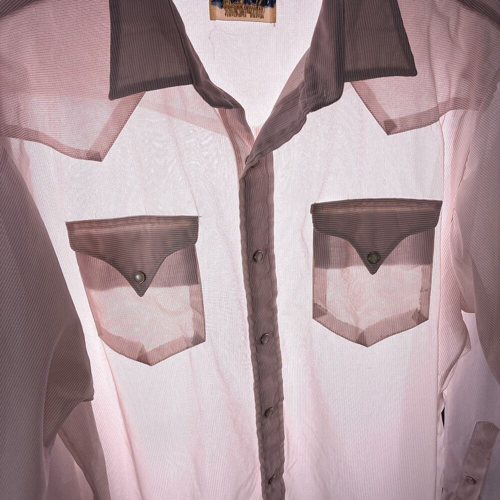 VTG 60s Bronco Westerns Shirt Mens 17 (XL) Pink Nylon Pearl Snap Cowboy Japan - Picture 4 of 10